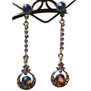 AB FIRE OPEL SWAROVSKI ELEMENT (CRYSTAL) POST & DROP EARRINGS